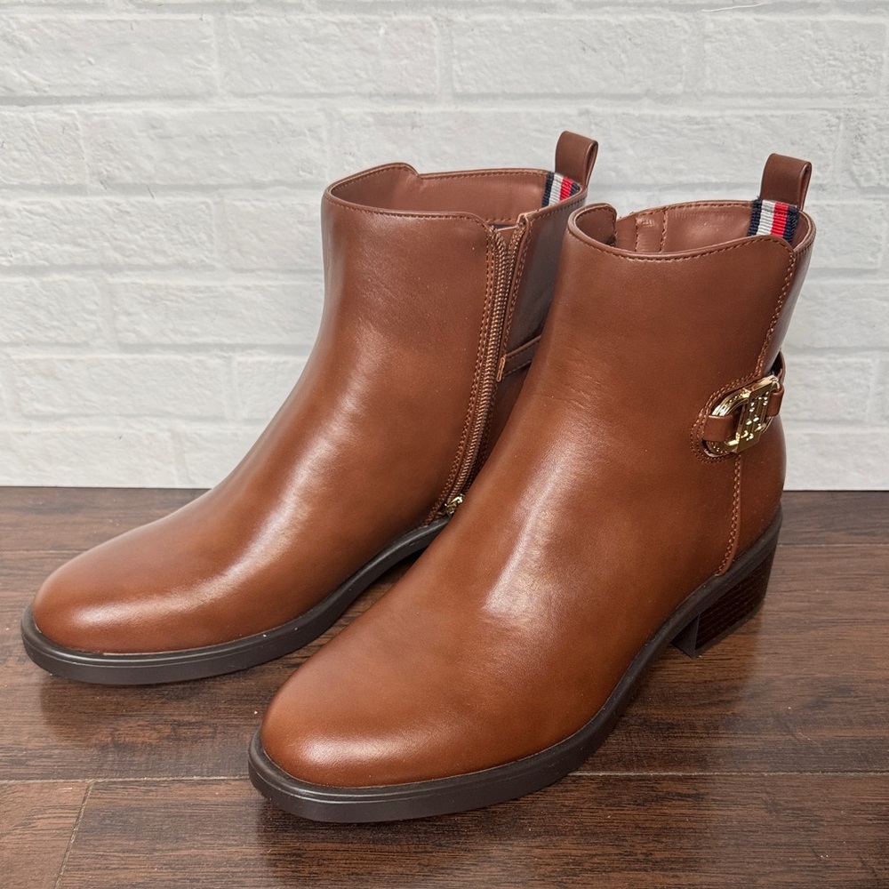 Tommy Hilfiger Brown Ankle Boots with Logo Accent
